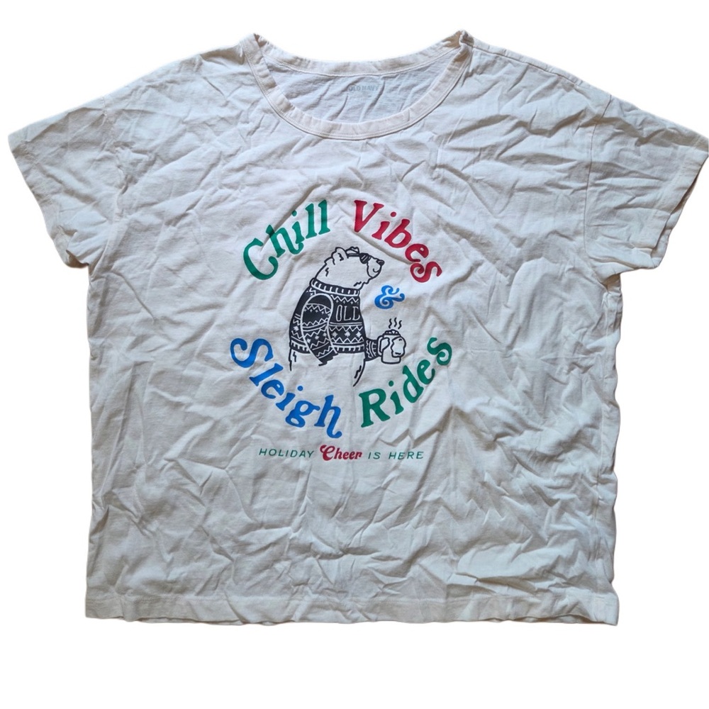 Chill Vibes Sleigh Rides Men’s Old Navy White Short Sleeve XL T Shirt!
